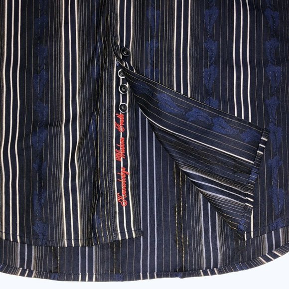 Robert Graham Blue Striped Flip Cuff Long Sleeve Dress Shirt - Picture 6 of 9